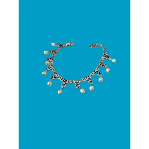 Brighton Vintage Retired Brighton Silver Tone Heart Swirl Freshwater Pearl - Picture 1 of 4
